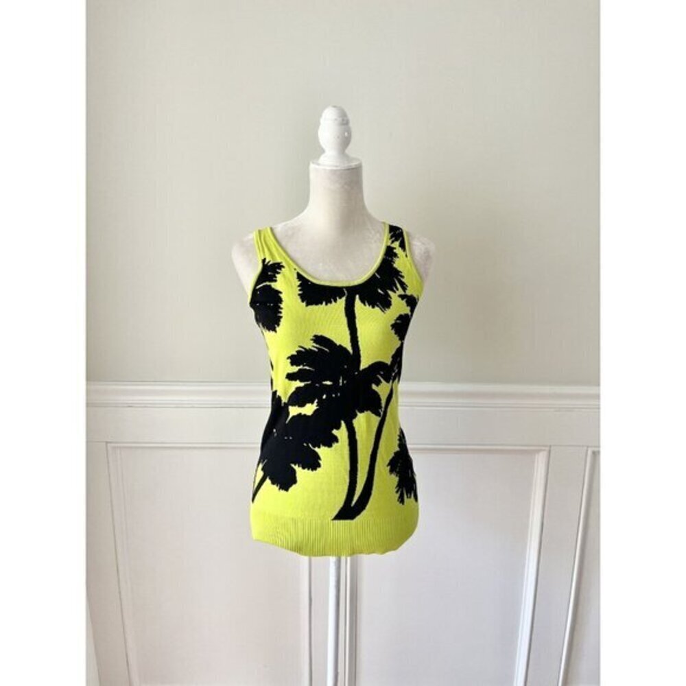 Berek Lime Green Palm Tree Knit Tank Shell S